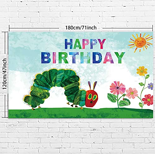 Cartoon Very Hungry Little Green Caterpillar Happy Birthday Banner Backdrop Insects Theme Decor for 1st Birthday Party Baby Shower Photo Studio Booth Props Background Supplies Favors Decorations