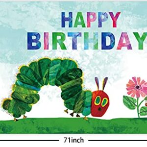 Cartoon Very Hungry Little Green Caterpillar Happy Birthday Banner Backdrop Insects Theme Decor for 1st Birthday Party Baby Shower Photo Studio Booth Props Background Supplies Favors Decorations