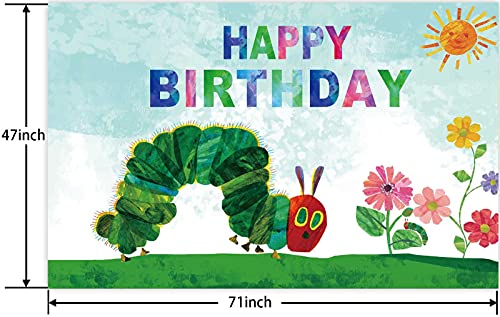 Cartoon Very Hungry Little Green Caterpillar Happy Birthday Banner Backdrop Insects Theme Decor for 1st Birthday Party Baby Shower Photo Studio Booth Props Background Supplies Favors Decorations