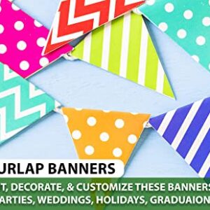 Plain Burlap Banner Flags DIY Burlap Pennant Banners for Birthday, Wedding, Graduation, Baby Shower; 30FT 30 Fishtail PCs; by Mandala Crafts