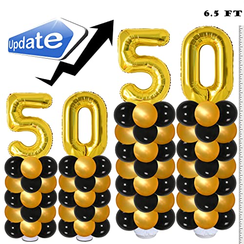 50th Birthday Decorations Kit for Women Men,6.5 Feet Tall 50 Birthday Balloon Column for 50th Birthday and Anniversary Party Decorations (Black & Gold)