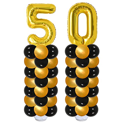 50th Birthday Decorations Kit for Women Men,6.5 Feet Tall 50 Birthday Balloon Column for 50th Birthday and Anniversary Party Decorations (Black & Gold)