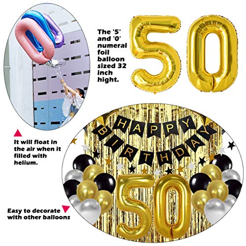 50th Birthday Decorations Kit for Women Men,6.5 Feet Tall 50 Birthday Balloon Column for 50th Birthday and Anniversary Party Decorations (Black & Gold)