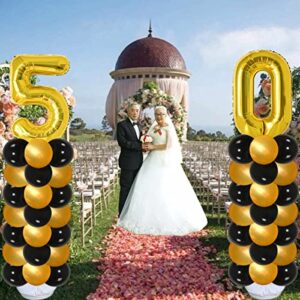 50th Birthday Decorations Kit for Women Men,6.5 Feet Tall 50 Birthday Balloon Column for 50th Birthday and Anniversary Party Decorations (Black & Gold)