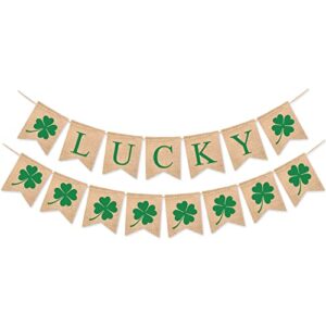 st. patrick’s day decorations burlap lucky banner four clover green banner, irish party banner, green theme party decoration