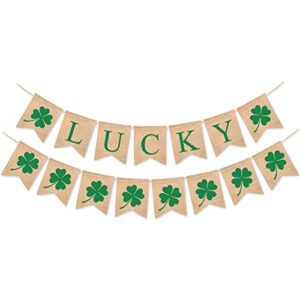 St. Patrick'S Day Decorations Burlap Lucky Banner Four Clover Green Banner, Irish Party Banner, Green Theme Party Decoration