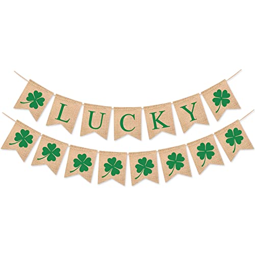 St. Patrick'S Day Decorations Burlap Lucky Banner Four Clover Green Banner, Irish Party Banner, Green Theme Party Decoration