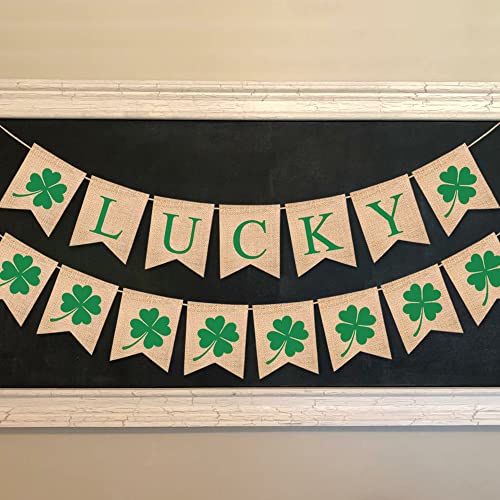 St. Patrick'S Day Decorations Burlap Lucky Banner Four Clover Green Banner, Irish Party Banner, Green Theme Party Decoration
