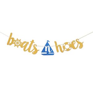boats n hoes gold glitter banner for funny nautical theme birthday/bachelorette party anchor cruise banner decorations