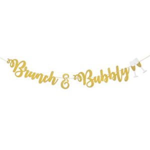 finseng brunch & bubbly gold glitter banner sign garland pre-strung for bridal brunch shower bachelorette party champagne bubbly bar