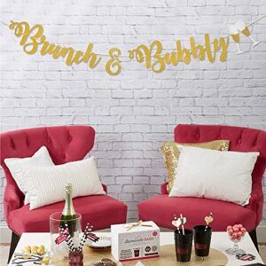 Finseng Brunch & Bubbly Gold Glitter Banner Sign Garland Pre-Strung for Bridal Brunch Shower Bachelorette Party Champagne Bubbly Bar