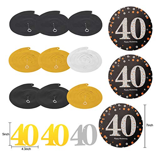 40th Anniversary Decorations Kit - 16Pcs - Including 1Pcs Happy 40th Anniversary Banner, 9Pcs Sparkling 40 Hanging Swirl, 6Pcs Poms - 40th Wedding Anniversary Party Decorations Supplies