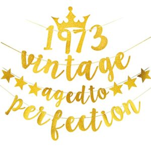 glitter 50th birthday banner decorations for men women, gold vintage 1973 aged to perfection party supplies, fifty year old bday anniversary hanging sign decor