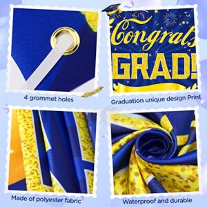 Navy Blue Congrats Grad Banner Decorations Class of 2023 Gold Blue Graduation Party Banner Supplies Photo Booth Wall Large Backdrop Decor for 2023 High School College Graduation Party Sign 72 x 44inch