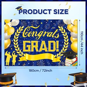 Navy Blue Congrats Grad Banner Decorations Class of 2023 Gold Blue Graduation Party Banner Supplies Photo Booth Wall Large Backdrop Decor for 2023 High School College Graduation Party Sign 72 x 44inch