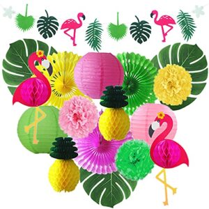 flamingo party decorations, hawaiian party supplies flamingo honeycomb ball paper lanterns tissue paper fan for luau birthday tropical bachelorette party (yellow/green/pink)