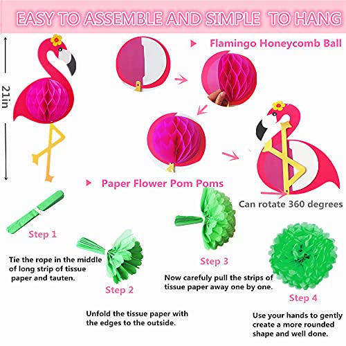 Flamingo Party Decorations, Hawaiian Party Supplies Flamingo Honeycomb Ball Paper Lanterns Tissue Paper Fan for Luau Birthday Tropical Bachelorette Party (Yellow/Green/Pink)