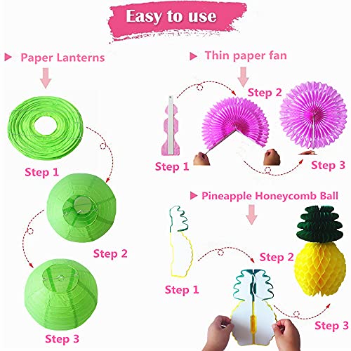 Flamingo Party Decorations, Hawaiian Party Supplies Flamingo Honeycomb Ball Paper Lanterns Tissue Paper Fan for Luau Birthday Tropical Bachelorette Party (Yellow/Green/Pink)