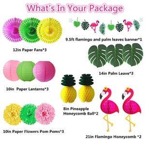 Flamingo Party Decorations, Hawaiian Party Supplies Flamingo Honeycomb Ball Paper Lanterns Tissue Paper Fan for Luau Birthday Tropical Bachelorette Party (Yellow/Green/Pink)