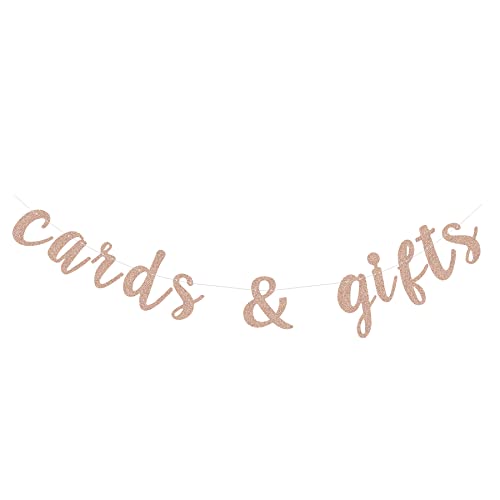 Cards & Gifts Banner Candy Bar Reception Dessert Table Bunting for Wedding Bridal Shower Engagement Birthday Party Decorations Paper Sign - Rose Gold