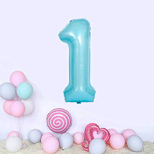 JANOU Number 1 Blue Balloon 40 Inch Big Helium Foil Balloons 1st Birthday Baby Shower Wedding Party Decoration