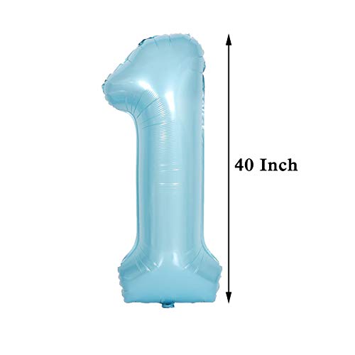 JANOU Number 1 Blue Balloon 40 Inch Big Helium Foil Balloons 1st Birthday Baby Shower Wedding Party Decoration