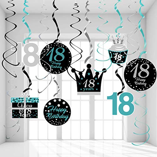 18th Birthday Decorations for Girls Teal Silver Black 18th Birthday Hanging Swirls 18th Birthday Decorations for Teal Silver 18 Years Old Party Supplies for Her