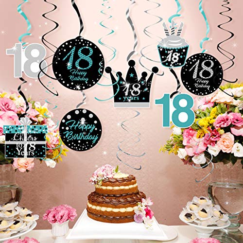 18th Birthday Decorations for Girls Teal Silver Black 18th Birthday Hanging Swirls 18th Birthday Decorations for Teal Silver 18 Years Old Party Supplies for Her