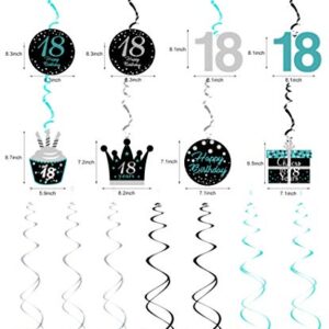 18th Birthday Decorations for Girls Teal Silver Black 18th Birthday Hanging Swirls 18th Birthday Decorations for Teal Silver 18 Years Old Party Supplies for Her