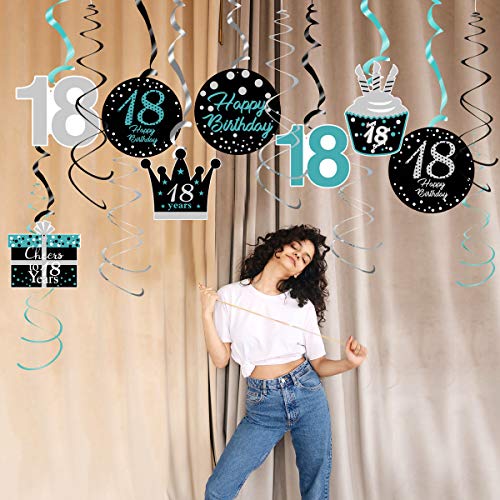 18th Birthday Decorations for Girls Teal Silver Black 18th Birthday Hanging Swirls 18th Birthday Decorations for Teal Silver 18 Years Old Party Supplies for Her