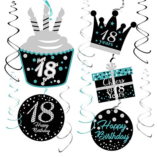 18th Birthday Decorations for Girls Teal Silver Black 18th Birthday Hanging Swirls 18th Birthday Decorations for Teal Silver 18 Years Old Party Supplies for Her