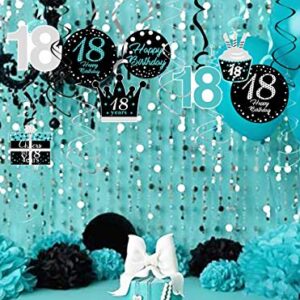 18th Birthday Decorations for Girls Teal Silver Black 18th Birthday Hanging Swirls 18th Birthday Decorations for Teal Silver 18 Years Old Party Supplies for Her