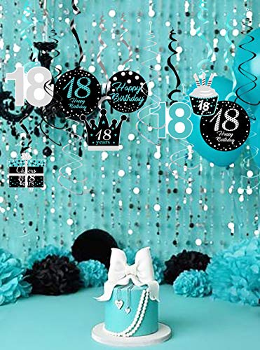 18th Birthday Decorations for Girls Teal Silver Black 18th Birthday Hanging Swirls 18th Birthday Decorations for Teal Silver 18 Years Old Party Supplies for Her