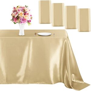 mceast 4 pieces champagne satin tablecloth 102 x 58 inch champagne satin table overlay cover rectangular bright silk tablecloth for party, wedding, banquet table decoration