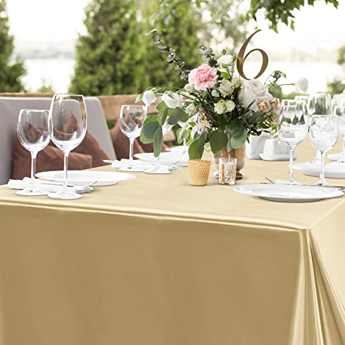 MCEAST 4 Pieces Champagne Satin Tablecloth 102 x 58 Inch Champagne Satin Table Overlay Cover Rectangular Bright Silk Tablecloth for Party, Wedding, Banquet Table Decoration