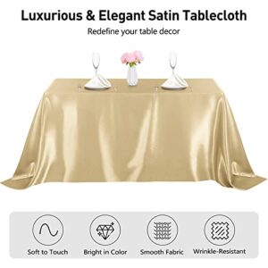 MCEAST 4 Pieces Champagne Satin Tablecloth 102 x 58 Inch Champagne Satin Table Overlay Cover Rectangular Bright Silk Tablecloth for Party, Wedding, Banquet Table Decoration