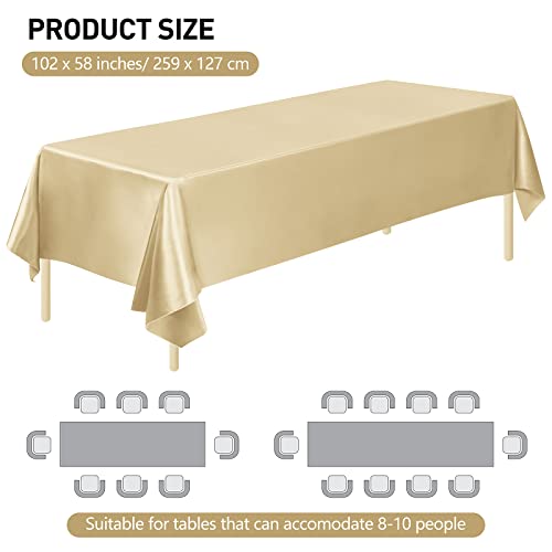 MCEAST 4 Pieces Champagne Satin Tablecloth 102 x 58 Inch Champagne Satin Table Overlay Cover Rectangular Bright Silk Tablecloth for Party, Wedding, Banquet Table Decoration