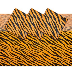 tiger print tablecloths for jungle safari birthday party (54 x 108 in, 4 pack)
