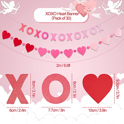 SUNBEAUTY XOXO Heart Garland Banner Valentines Day Decorations Red and Pink Valentines Banner XOXO Banner Heart Garland for Wedding Proposal Engagement Bachelorette Party Decor (XOXO)