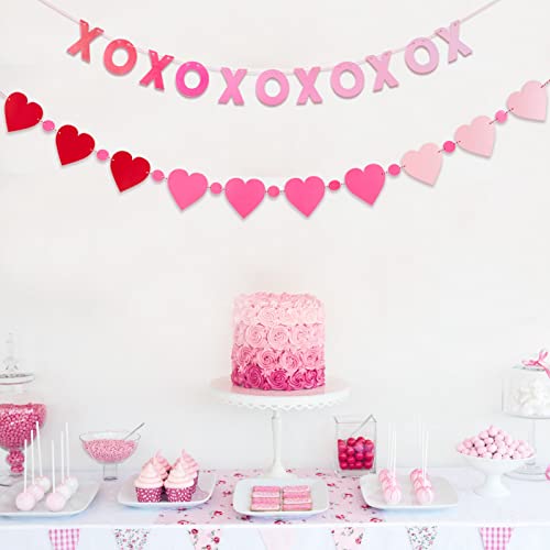 SUNBEAUTY XOXO Heart Garland Banner Valentines Day Decorations Red and Pink Valentines Banner XOXO Banner Heart Garland for Wedding Proposal Engagement Bachelorette Party Decor (XOXO)