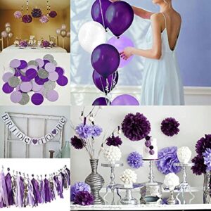 Purple Bridal Shower Decorations Bachelorette Party Decorations Purple Silver White Tissue Pom Pom Bride To Be Banner Purple White Balloons for Engagement Party /Wedding Shower /Hen Party