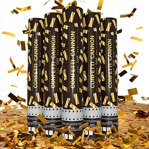 Party Poppers Confetti Shooters BOHOPOP Confetti Cannons 5 Packs (Gold) Confetti Popper Air Powered for Birthday, Wedding,Graduation, New Years Eve, Photos or Any Other Celebration With Party Poppers…