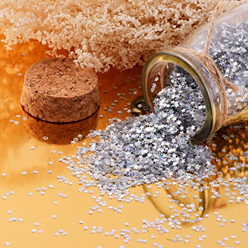 EBOOT 100 Gram Stars Confetti Glitter Star Sequins for Crafts DIY Nail Art and Party Decoration, Holographic Silver