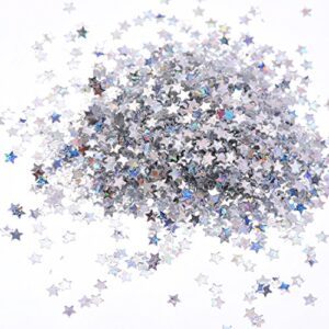 EBOOT 100 Gram Stars Confetti Glitter Star Sequins for Crafts DIY Nail Art and Party Decoration, Holographic Silver