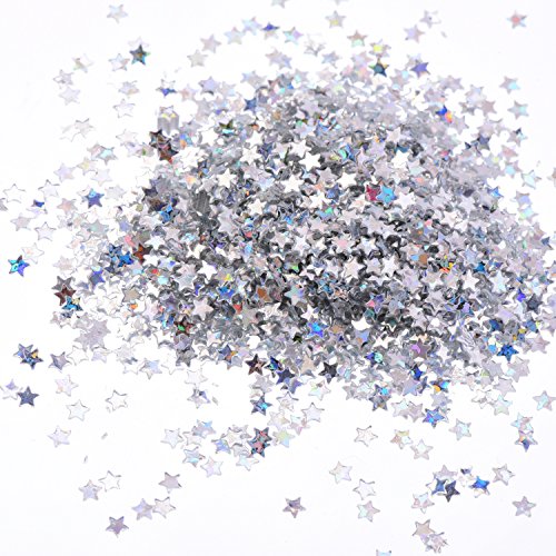 EBOOT 100 Gram Stars Confetti Glitter Star Sequins for Crafts DIY Nail Art and Party Decoration, Holographic Silver