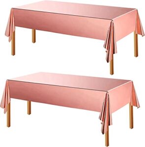 2 pack rose gold foil tablecloth table cover shiny tablecloth for party wedding, birthday, baby shower, girl’s night, anniversary, thanksgiving, christmas, 40 x 108 inches