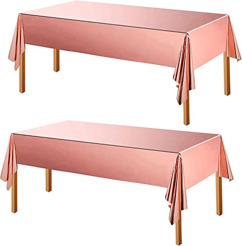 2 Pack Rose Gold Foil Tablecloth Table Cover Shiny Tablecloth for Party Wedding, Birthday, Baby Shower, Girl’s Night, Anniversary, Thanksgiving, Christmas, 40 x 108 Inches