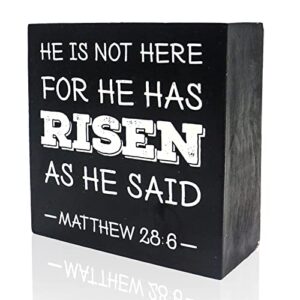 he is risen easter decorations for the home, religious wooden table signs block christian easter decor, farmhouse easter decor for tiered tray, rustic easter gifts for family office classroom