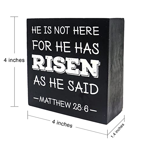 He Is Risen Easter Decorations For The Home, Religious Wooden Table Signs Block Christian Easter Decor, Farmhouse Easter Decor For Tiered Tray, Rustic Easter Gifts For Family Office Classroom