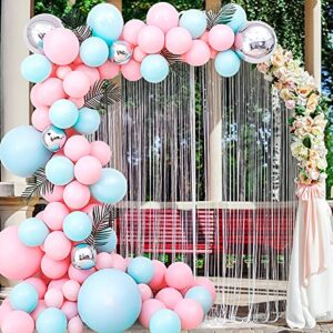 117Pcs Party Balloons Decoration Set, Pink Blue Balloon Silver 4D Balloon with Sunflower leaves for Baby Shower, Wedding, Birthday, Graduation, Anniversary Party